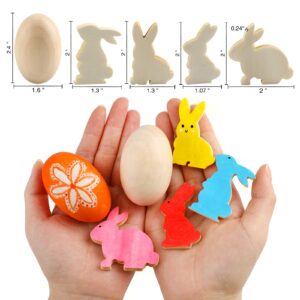 Easter Egg Painting Kit, 24pcs Wooden Eggs and Bunny for Crafts Easter Basket Stuffers Gifts Easter Crafts for Kids Toddlers Boys Girls Ages 4-8 8-12 Birthday Party Favors Classroom Prizes DIY Decor