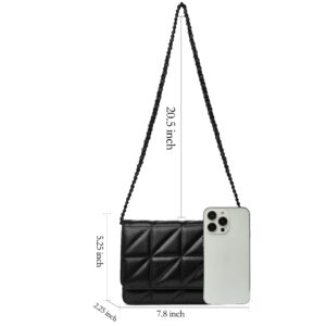 DORIS&JACKY Small Leather Shoulder Bags For Women Quilted Elegant Travel Crossbody Handbags With Metal Chain (1-Black)