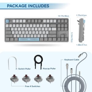 MAGIC-REFINER AK873 Gaming Keyboard,Rainbow Led Backlit,Hot-Swappable,PBT Keycap,75% TKL Layout,Ergonomic Mechanical Keyboard with Custom Coiled USB/Type-C Aviation Cable(Blue Grey/Brown Switch)