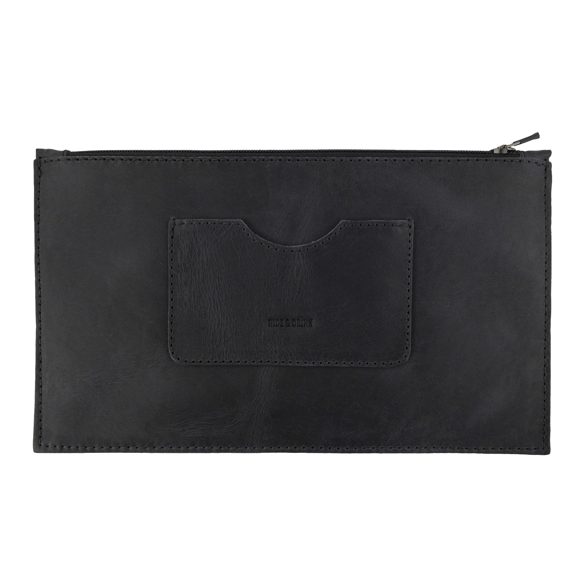 Hide & Drink, Rectangular Zippered Handbag for Women with Card Slot, Female Purse, Full Grain Leather, Handmade, Charcoal Black