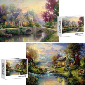 Puzzle for 2 Pack 1000 Pieces Forest Chapel Puzzles & Lake House Puzzles, Jigsaw Puzzles for Adults 1000 Pieces and Up, Puzzle Gifts for Women & Mom