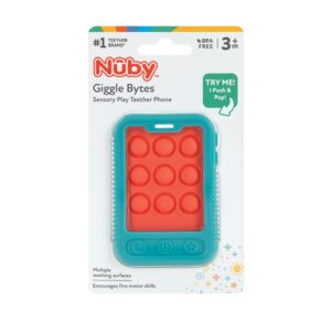 Nuby Baby Teething Toy, 3+ Months, Giggle Bytes Sensory Popper Cellphone, Aqua