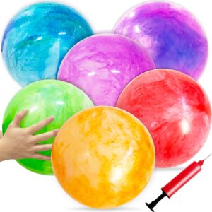 qiuttnqn 6 pcs fun bouncy balls,12 inch marbleized bouncy balls,rubber inflatable kick ball with pump for kids and adults,park,beach,playground,indoor and outdoor games