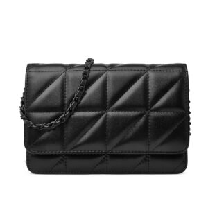 doris&jacky small leather shoulder bags for women quilted elegant travel crossbody handbags with metal chain (1-black)