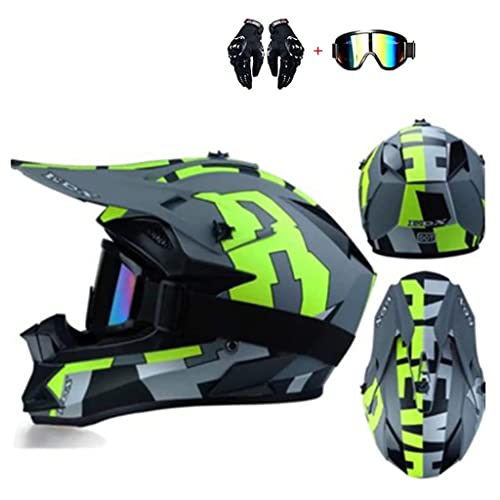 Four Wheeler Motocross Off-Road Helmet, Youth ATV Dirt Bike Motorcycle Helmet, Kids BMX Mountain Bike Personalization Full Face Helmet with Gloves Goggles, DOT Certified Four Seasons -I-XL