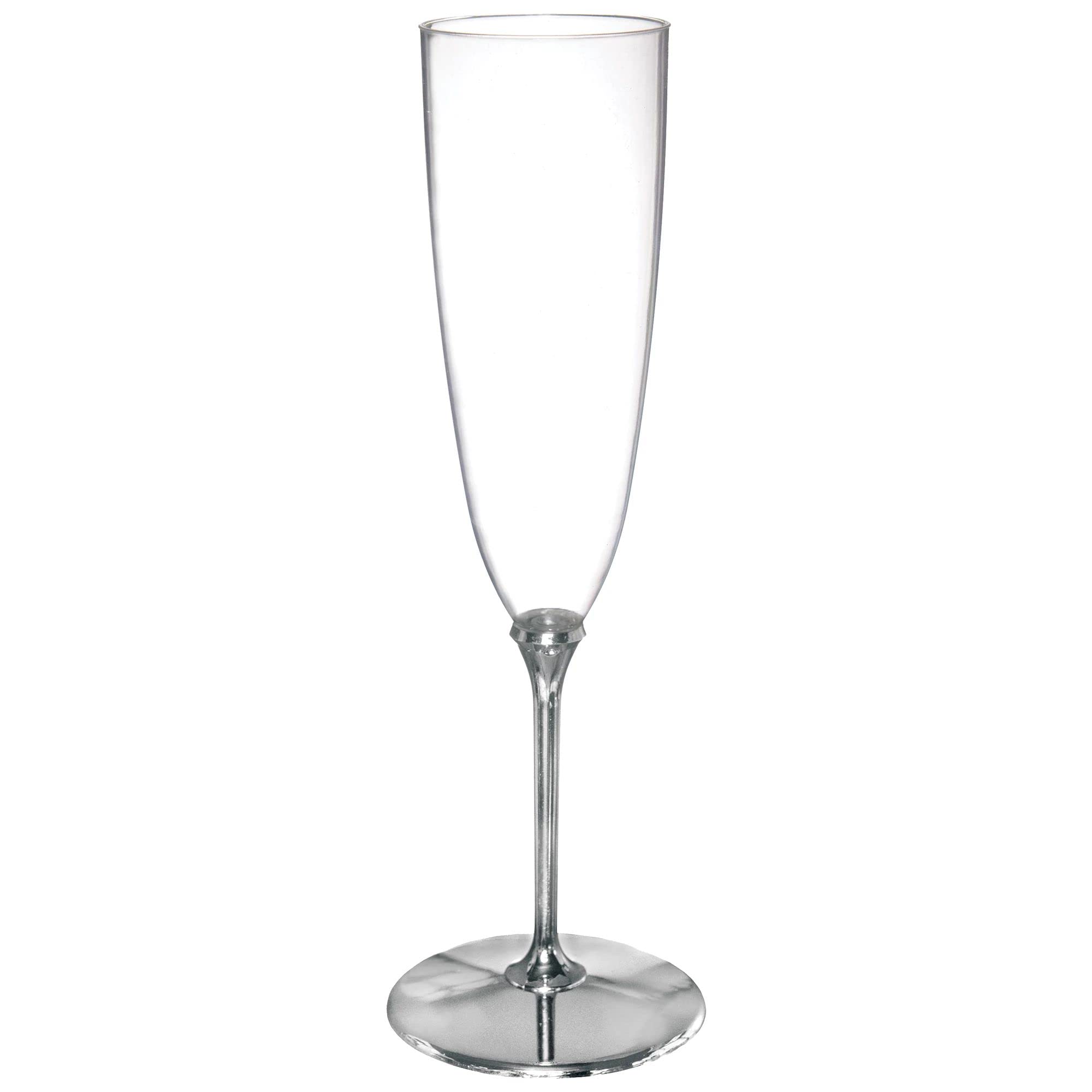 Two-Toned Plastic Champagne Flute - 4.5 fl oz. Pack of 20, Clear and Silver