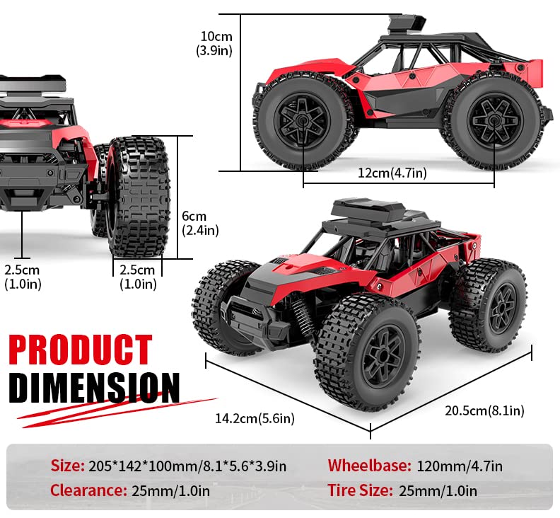 Haijon Remote Control Car, 1:20 RC Cars with Headlight, 25+kmh Radio Off-Road Vehicle, Electronic Monster Truck, Hobby Grade Buggy for Adults and Children (Red)