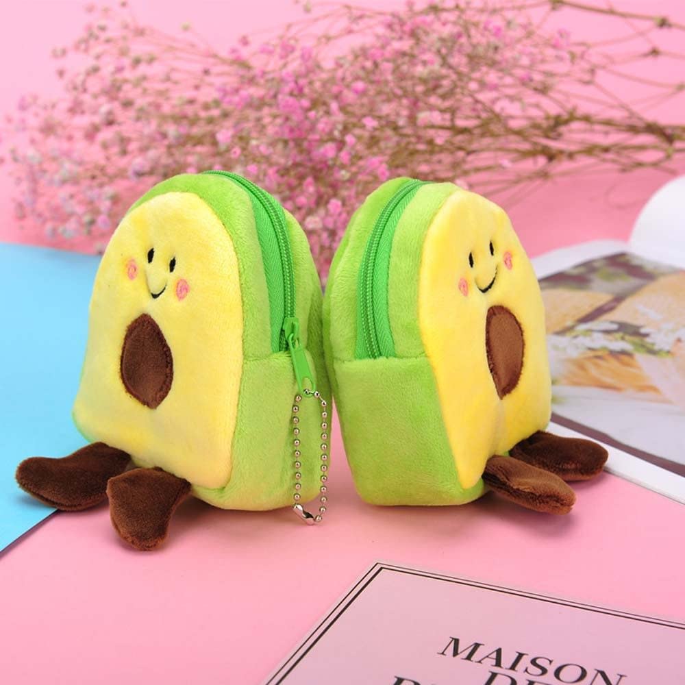 Cartoon Animal Avocado Coin Purses,Cute Avocado Plush Purses Kids Key Case Bag, Zipper Coin Bag Handbags Change Purse with Keychain(Yellow)