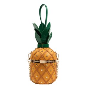 OXYPLAY 3D Pineapple Bucket Purse for Women,Trendy Chain Messenger Crossbody Bag with Rivet， Tropical Hawaiian Party Shoulder Handbag (Yellow)