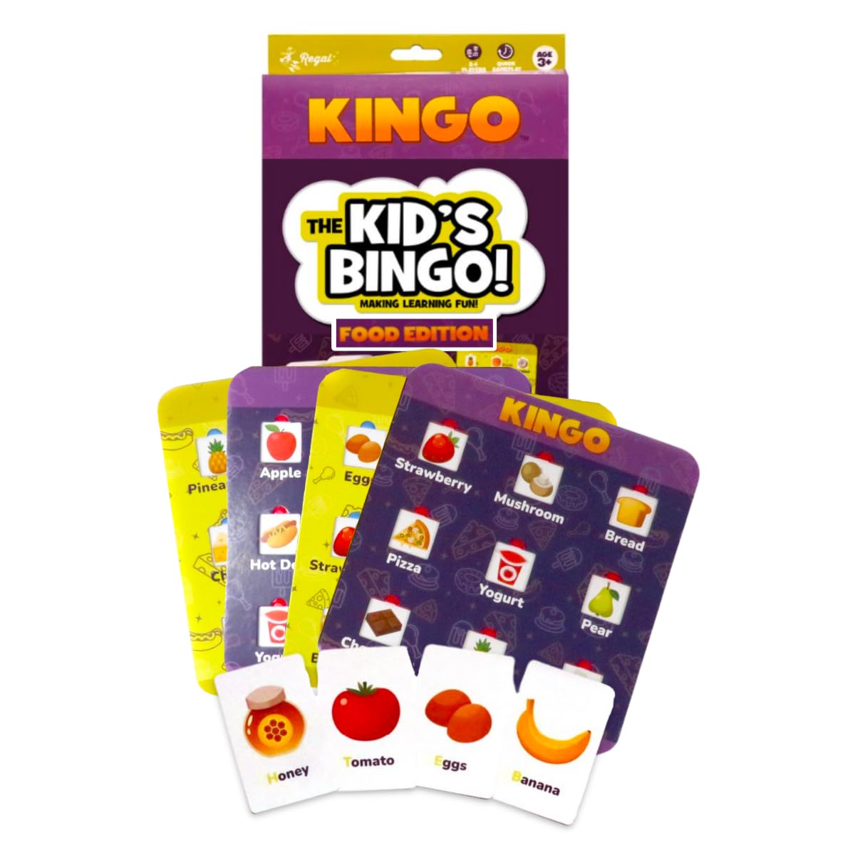 Regal Games Kingo Foods Edition - Bingo Game for Kindergarten and Preschool Kids - Fun Educational Learning Game for Classroom & Home - Vocabulary Builder Kids Bingo