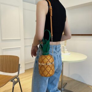 OXYPLAY 3D Pineapple Bucket Purse for Women,Trendy Chain Messenger Crossbody Bag with Rivet， Tropical Hawaiian Party Shoulder Handbag (Yellow)