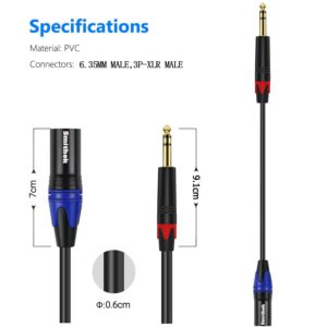 Smithok 1/4 to XLR Cable,Quarter inch(6.35mm) TRS to XLR Male, 1/4" Stereo Jack to XLR Balanced Interconnect Cord Patch Cable,Compatible with Speakers, Audio Consoles -6.6Ft(2m)