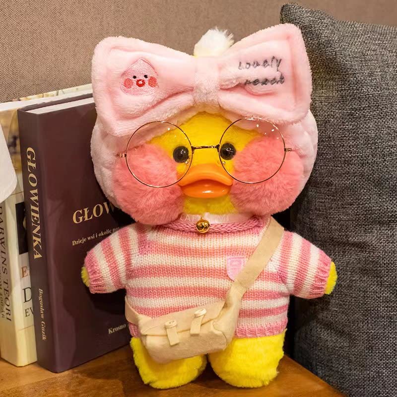 LALAFANFAN Yellow Duck Plush with 8 Kawaii Accessories, Cute Plushies with Glasses, Cute Duck Stuffed Animals, Birthday Gifts for Kids