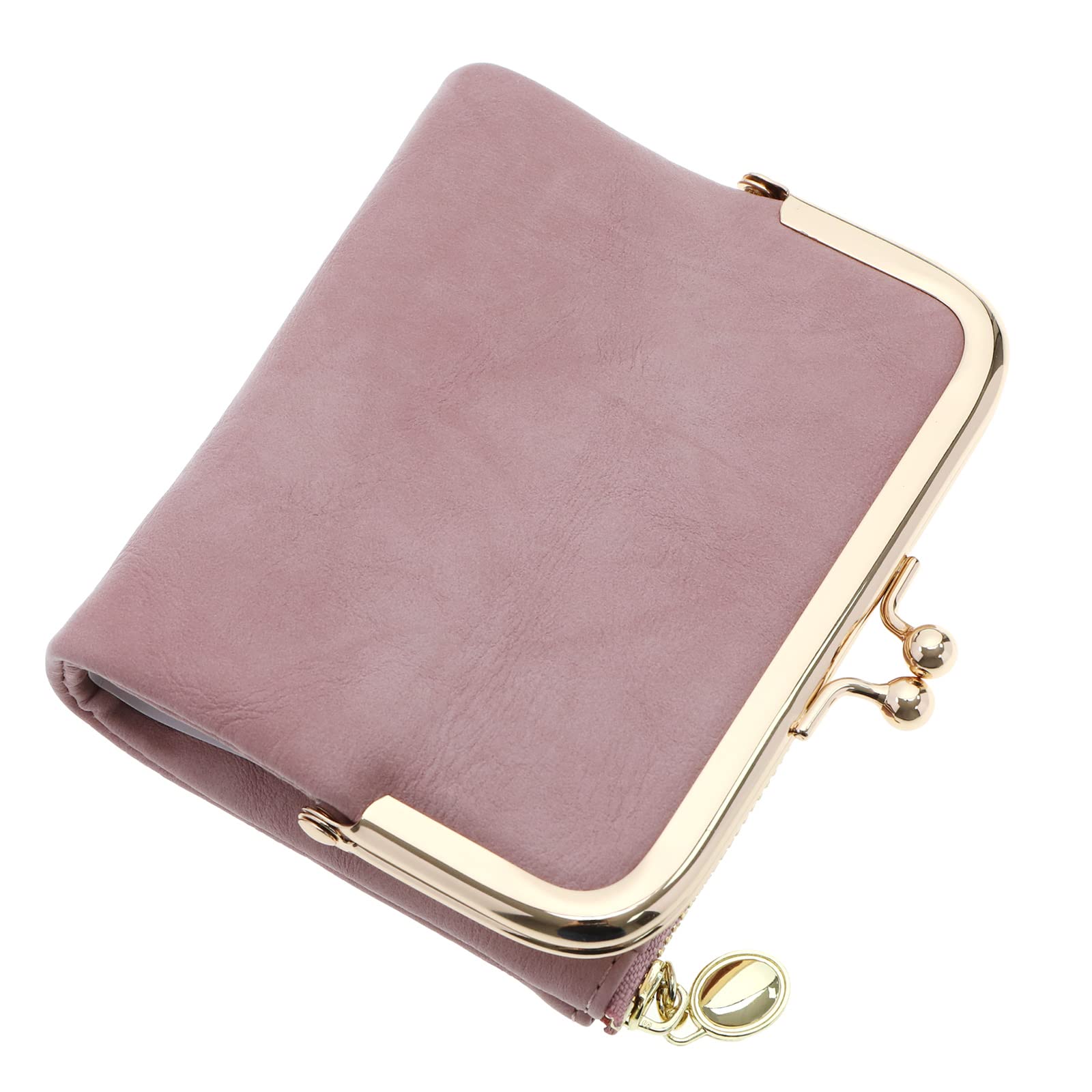 Micro Traders Women Wallet PU Leather Bifold Purse with Zipper and Kiss Lock Bank Card Storage Bag Vintage Small Compact Multifunctional Coin Pocket 12x10cm Pink