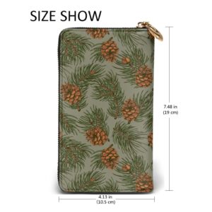 Women Zip Around Long Purse Christmas Fluffy Branches Pinecone Large Credit Card Holder Wallet