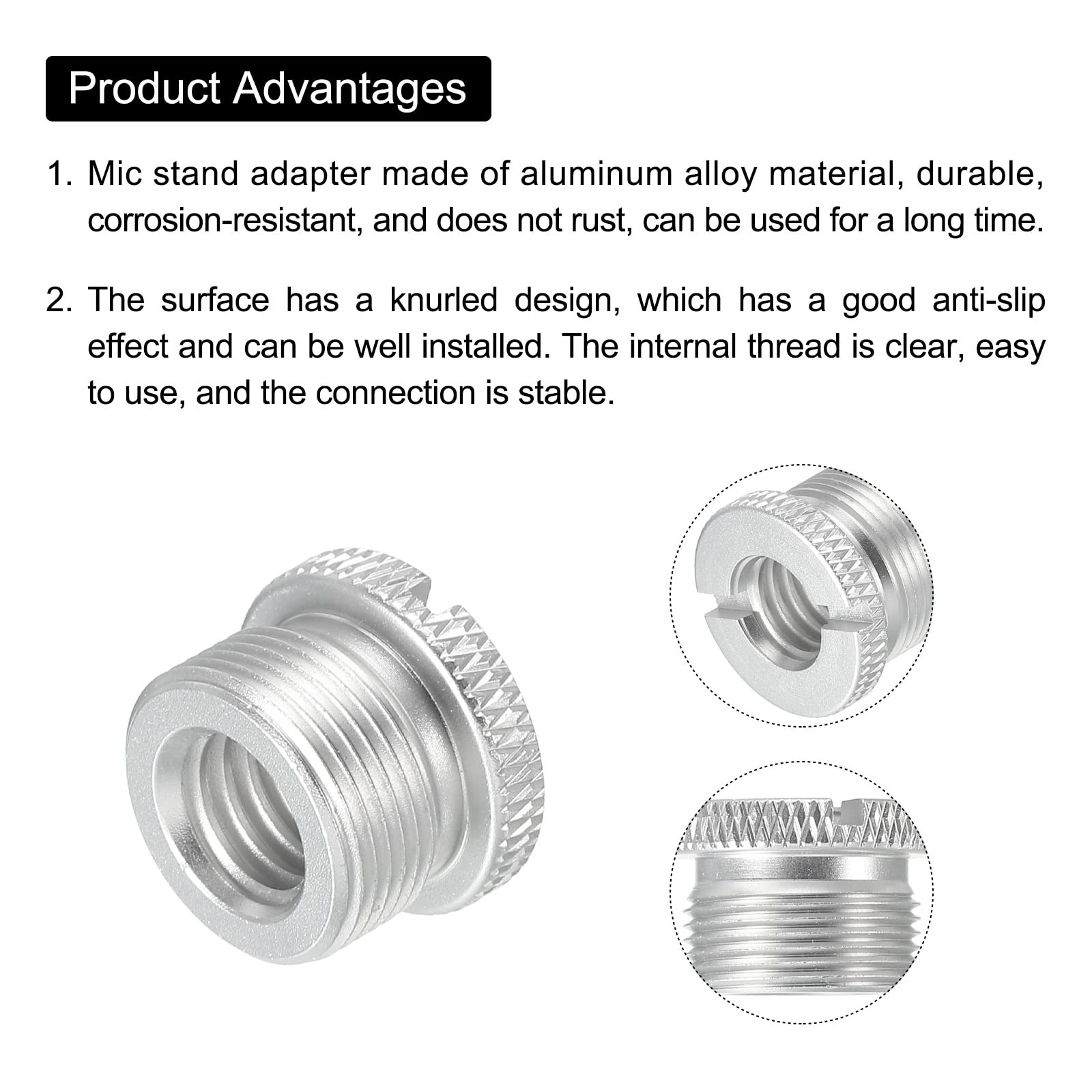 PATIKIL Mic Stand Adapter 3/8 Female to 5/8 Male Aluminum Alloy Mic Screw Adapter for Microphone Tripod Stand Silver 2 Pack