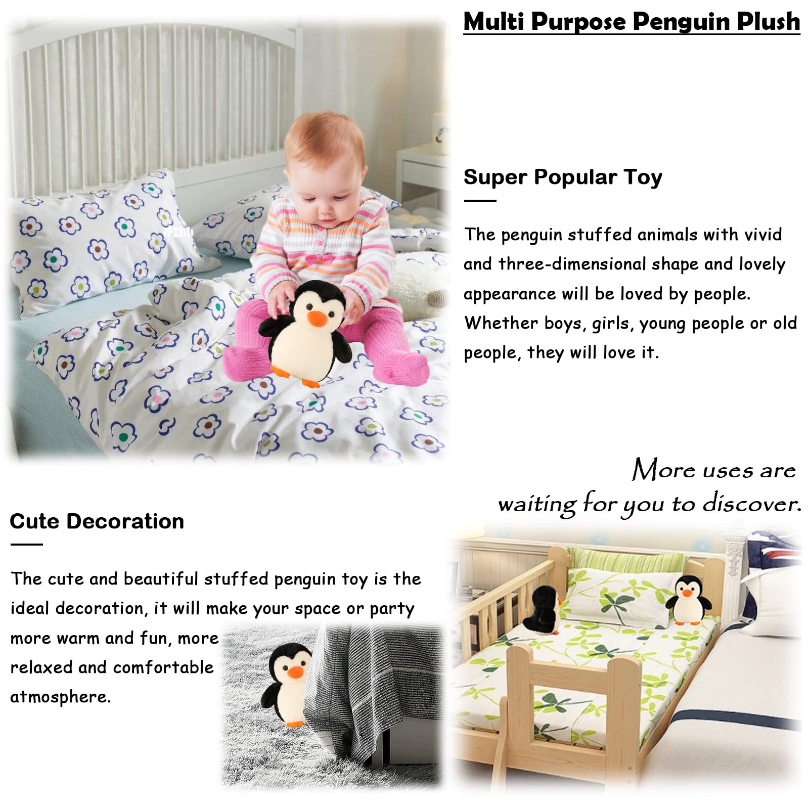 zhidiloveyou Penguin Stuffed Animal Plush Cute Baby Penguin Toy Gifts for Kids Adults, 8.7 in