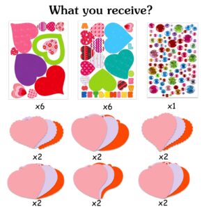 D4DREAM Valentines Day Heart Stickers Craft Kit for Kids 24pcs DIY Heart Ornaments Heart Valentine Craft Kits for Wedding Adults Kids Valentine Gift Exchange Classroom Activity Art Project