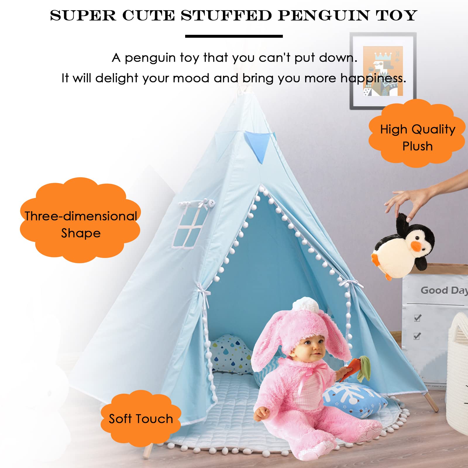 zhidiloveyou Penguin Stuffed Animal Plush Cute Baby Penguin Toy Gifts for Kids Adults, 8.7 in