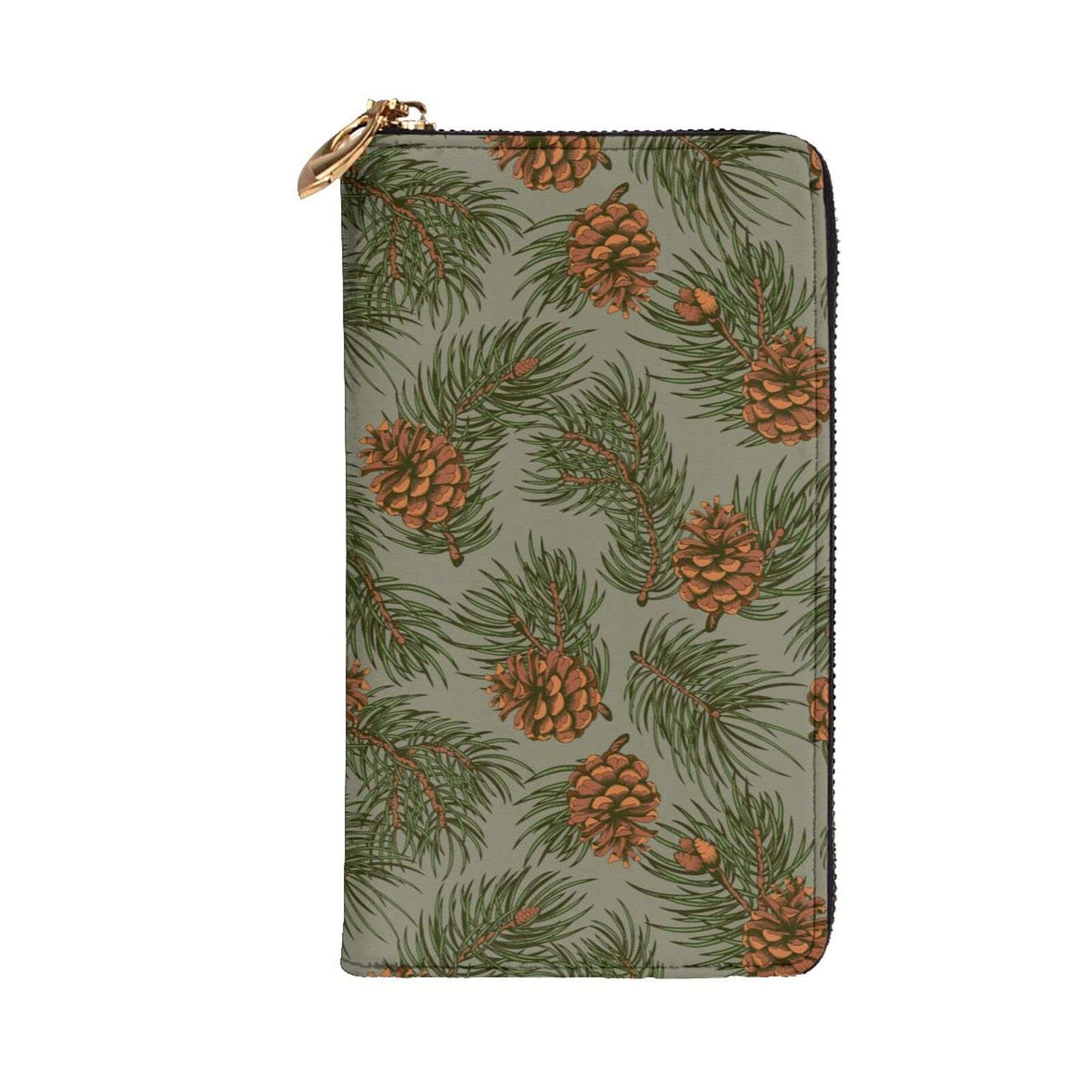 Women Zip Around Long Purse Christmas Fluffy Branches Pinecone Large Credit Card Holder Wallet