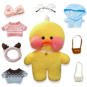 LALAFANFAN Yellow Duck Plush with 8 Kawaii Accessories, Cute Plushies with Glasses, Cute Duck Stuffed Animals, Birthday Gifts for Kids