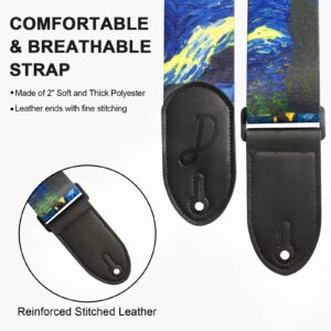 Dulphee Guitar Strap, W/Free 2 Locks & 1 Button, Ultra Comfortable Shoulder Straps for Bass, Electric & Acoustic Guitars (Van Gogh Starry Night)