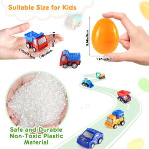 Duchong Prefilled Easter Eggs with Cars Toys for Easter Eggs Hunt, 24 Packs 2.8“ Plastic Eggs with Pull-Back Construction Vehicles, Easter Theme Party Favor, Easter Basket Stuffers for Boys Girls