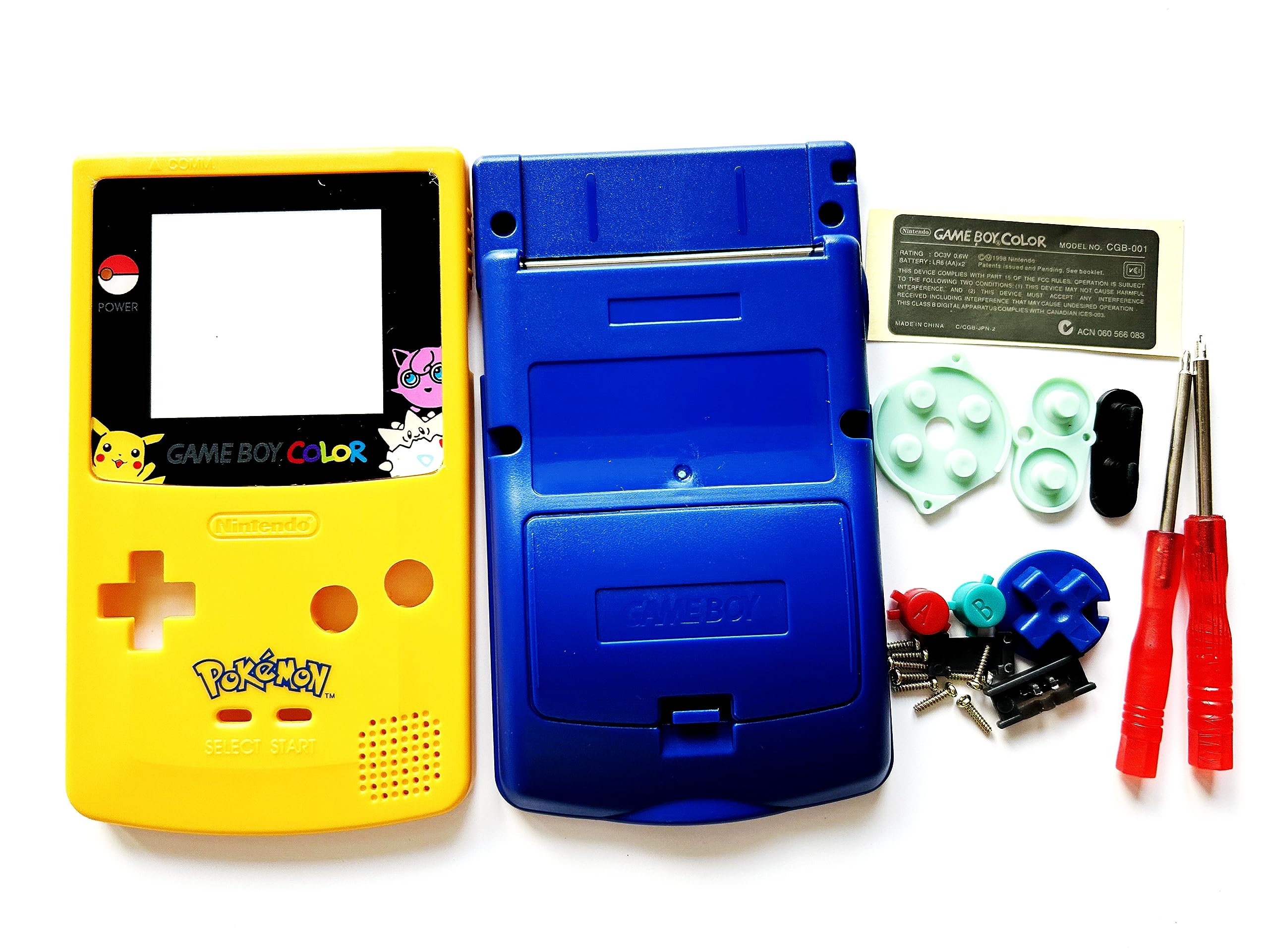 JMXLDS New Full Housing Shell Case Cover Pack with Buttons Sticker Replacement for Game boy Color GBC Repair Part-Yellow&Blue.