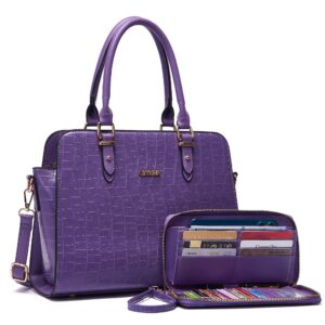 qiyuer women satchel top handle bag wallet purse,purses work tote bags set 2pcs purple