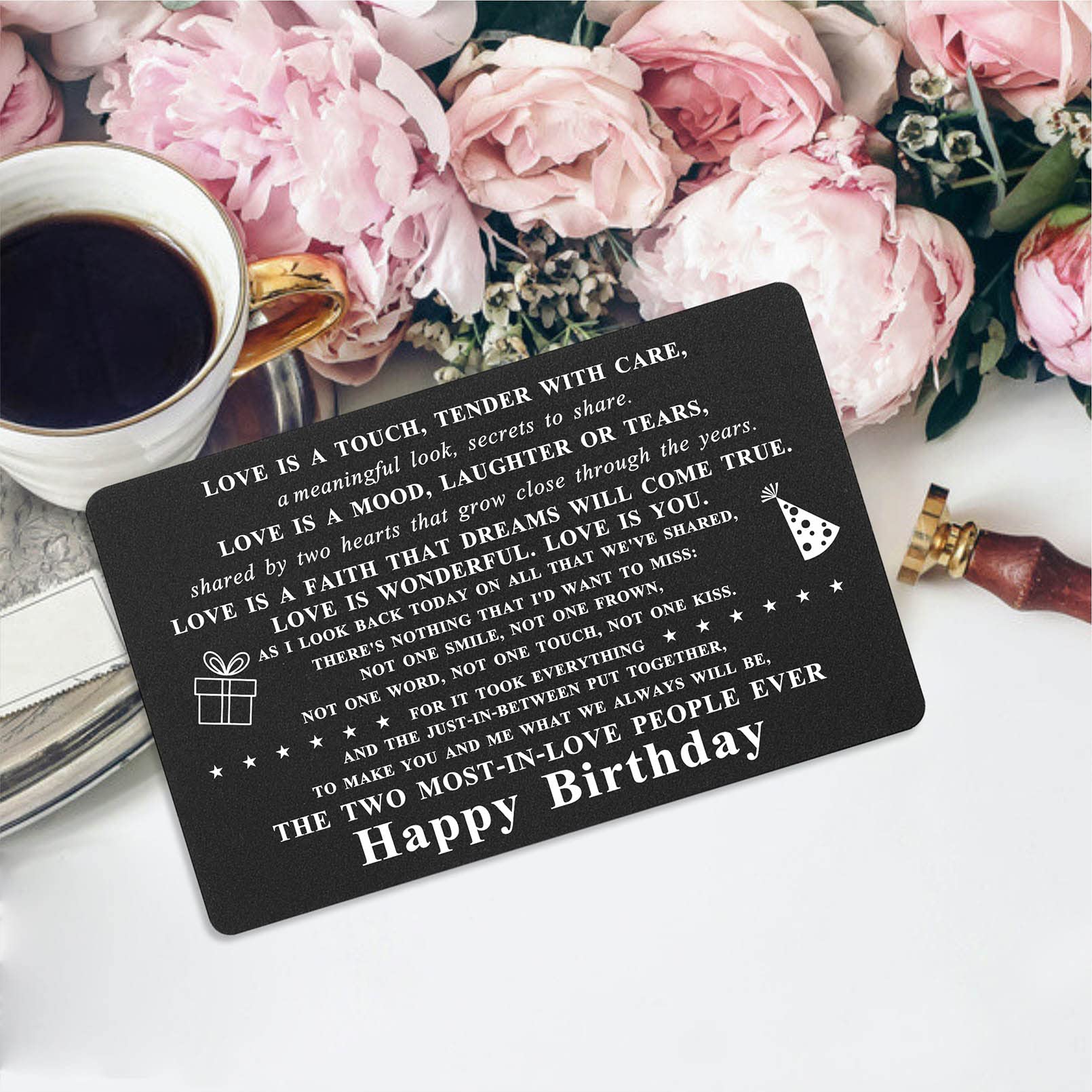 TGCNQ Birthday Gifts for Her Engraved Black Aluminum - Her Birthday Card, Girlfriend Birthday Gifts, the Two Most-in-love People Ever Happy Birthday Card