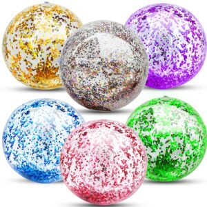 turnmeon 6 pack sequins beach ball 20 inch jumbo pool toys balls giant confetti glitters inflatable clear beach ball swimming pool water beach toys outdoor summer party favors for kids adults