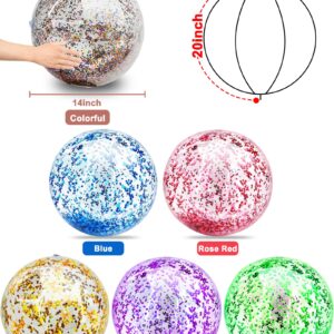 TURNMEON 6 Pack Sequins Beach Ball 20 Inch Jumbo Pool Toys Balls Giant Confetti Glitters Inflatable Clear Beach Ball Swimming Pool Water Beach Toys Outdoor Summer Party Favors for Kids Adults