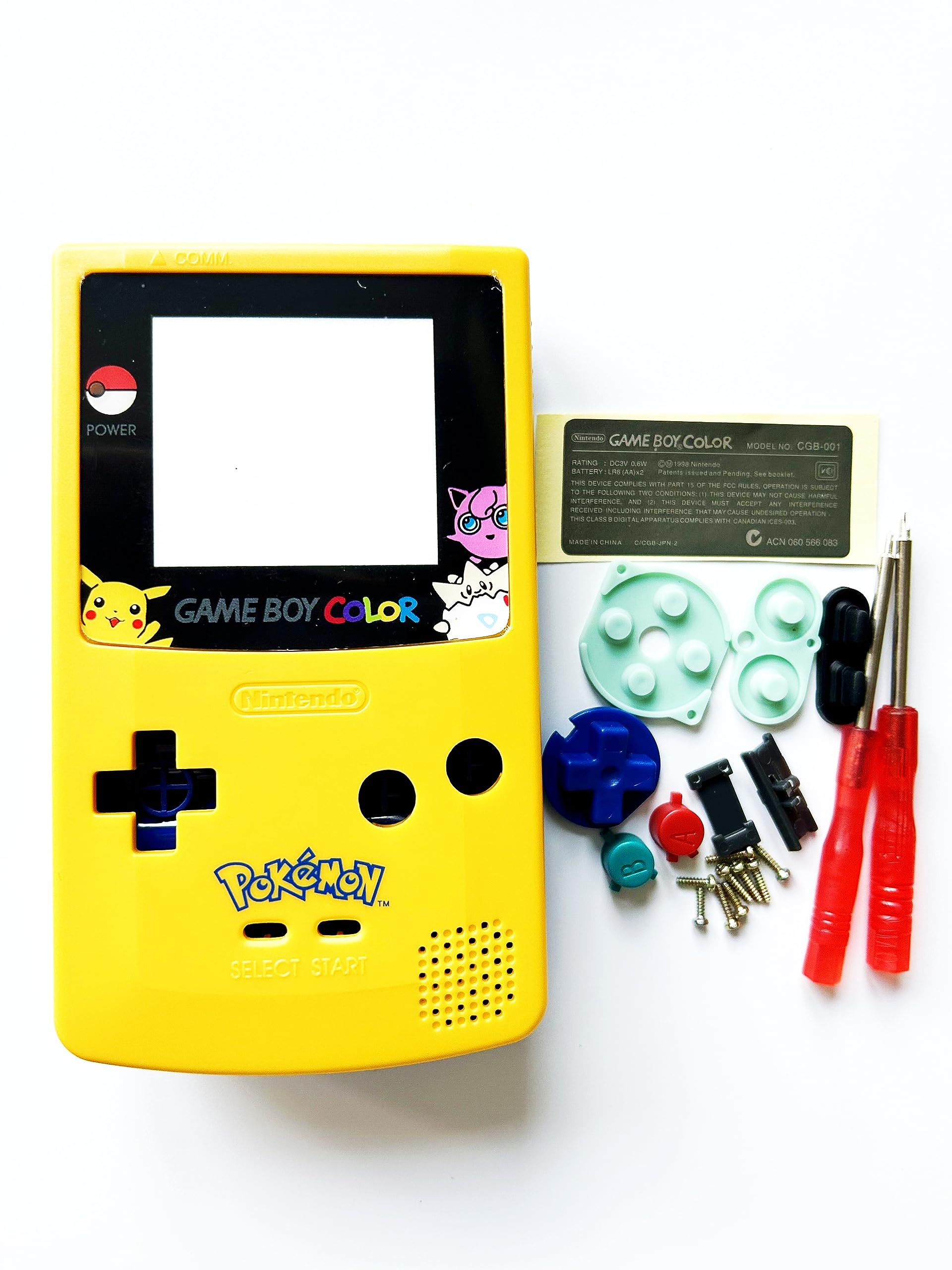 JMXLDS New Full Housing Shell Case Cover Pack with Buttons Sticker Replacement for Game boy Color GBC Repair Part-Yellow&Blue.