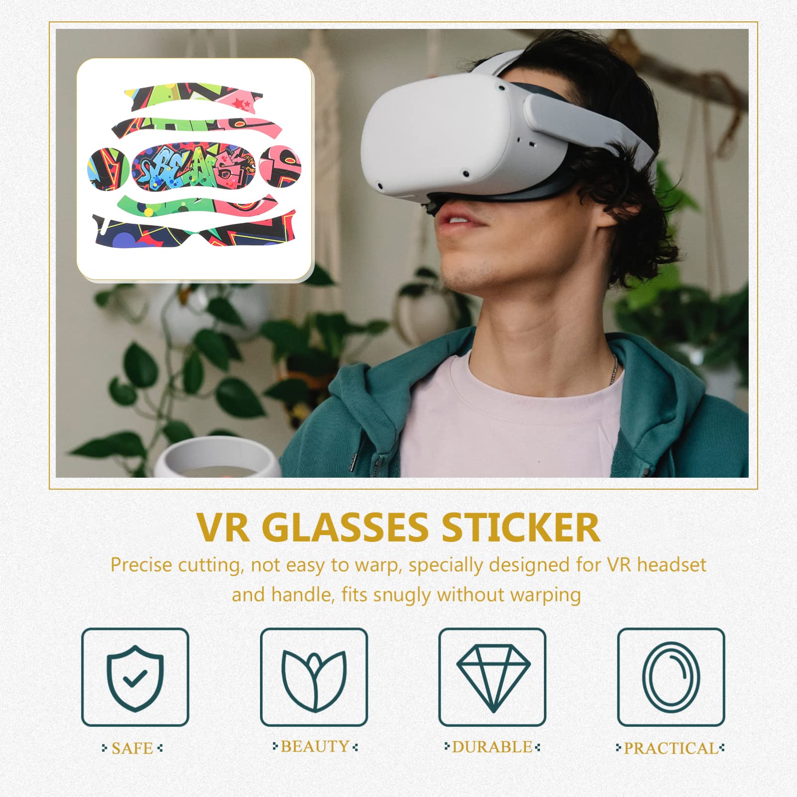 Angoily 1 Sheet Pico 4 Stickers Vr Headset and Controller Sticker Vr Headset Controller Sticker Vr Headset Sticker Vr Glasses Wrap Skin Vr Headset Skin 3D Headwear Protective Sticker PVC