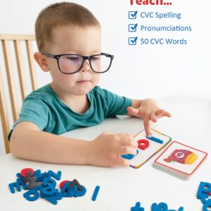 Coogam CVC Sight Words Magnetic Letters Flashcards, Short Vowel Spelling Game, Preschool Kids Learning Supplies, Montessori Educational Writing Reading Toy Gift for 3 4 5 Years Old