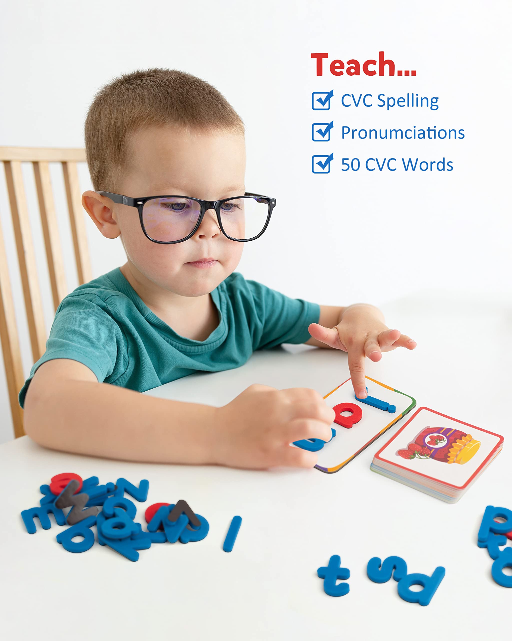 Coogam CVC Sight Words Magnetic Letters Flashcards, Short Vowel Spelling Game, Preschool Kids Learning Supplies, Montessori Educational Writing Reading Toy Gift for 3 4 5 Years Old