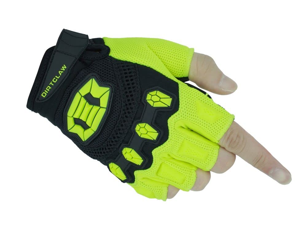 Seibertron Youth Dirtclaw Gloves - Gel Padded Anti-Slip Palm Fingerless Gloves for Off-Road/Dirt Bike Riding Fluo Yellow M