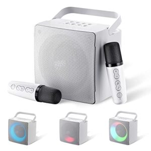 sunkyn karaoke machine with 2 wireless microphones for adults,portable bluetooth speaker with echo and led lights for christmas birthday gift home party, supports tf card/usb/aux(white)