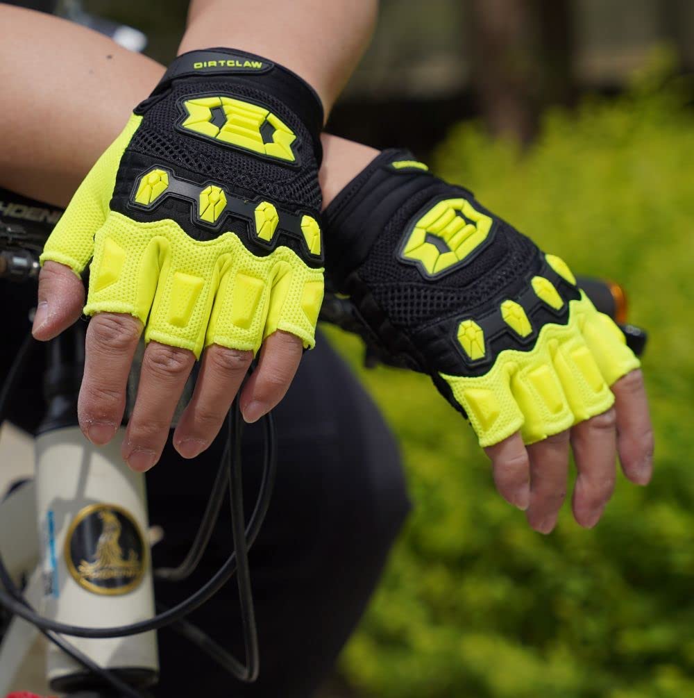 Seibertron Youth Dirtclaw Gloves - Gel Padded Anti-Slip Palm Fingerless Gloves for Off-Road/Dirt Bike Riding Fluo Yellow M