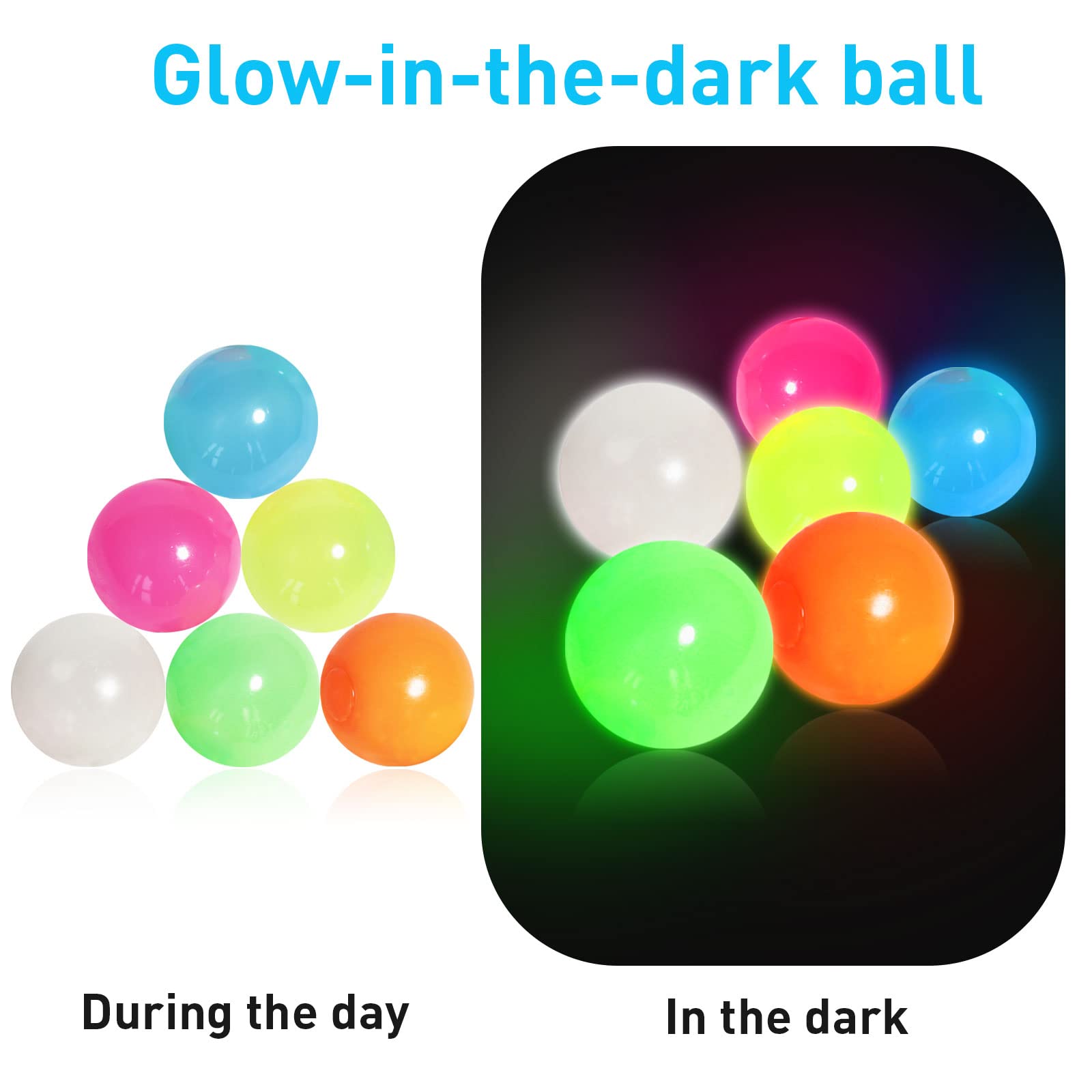 4 Pcs Ceiling Balls Glowing Sticky Balls, Stress Balls Glow in The Dark Toys Stick to The Ceiling, Luminous Stress Relieving Balls Fun Decompression Fidget Toy for Kids and Adults Anxiety Pressure