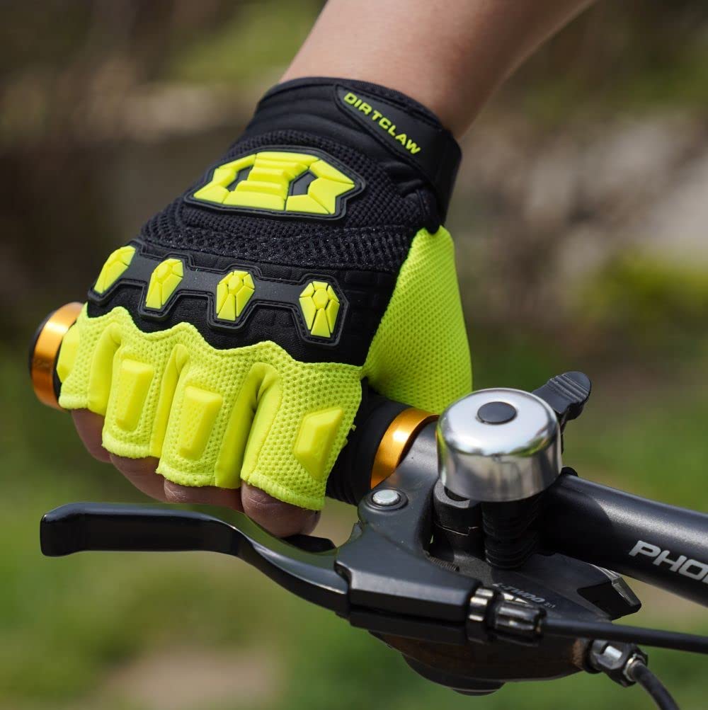 Seibertron Youth Dirtclaw Gloves - Gel Padded Anti-Slip Palm Fingerless Gloves for Off-Road/Dirt Bike Riding Fluo Yellow M