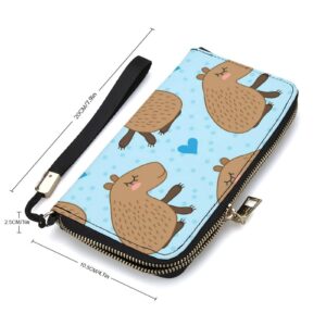 FunnyStar Capybara Daydream Women's Long RFID Hand Wallet Wristlet Clutch Purse PU Leather Handbag with Wrist Strap