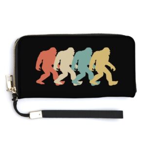 funnystar retro bigfoot sasquatch women's long rfid hand wallet wristlet clutch purse pu leather handbag with wrist strap