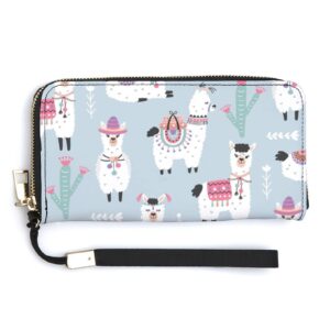 funnystar cartoon llama alpaca women's long rfid hand wallet wristlet clutch purse pu leather handbag with wrist strap