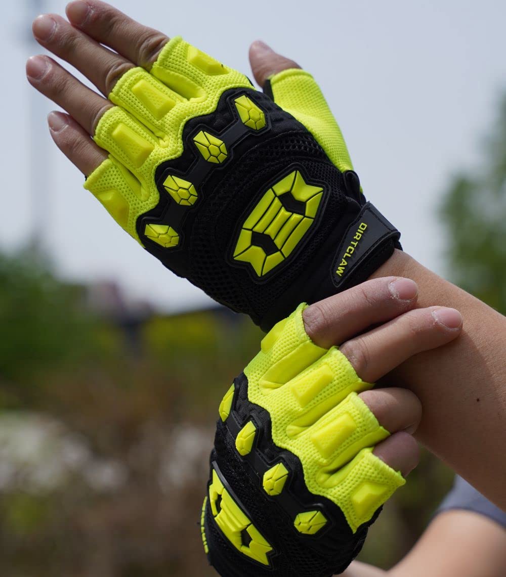 Seibertron Youth Dirtclaw Gloves - Gel Padded Anti-Slip Palm Fingerless Gloves for Off-Road/Dirt Bike Riding Fluo Yellow M