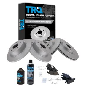 trq front and rear brake pad & rotor kit brake chemical kit brake pads brake rotor ceramic solid premium g-coated compatible with 2013-2016 ford escape 2014-2018 transit connect