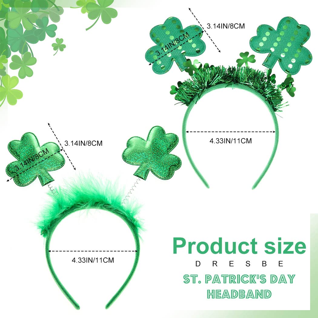 DRESBE St. Patrick's Day Headbands Green Shamrock Hair Hoop Clover Irish Festival Hair Accessories for Women and Girls(2pcs)