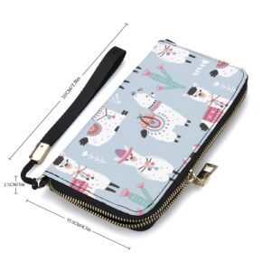 FunnyStar Cartoon Llama Alpaca Women's Long RFID Hand Wallet Wristlet Clutch Purse PU Leather Handbag with Wrist Strap