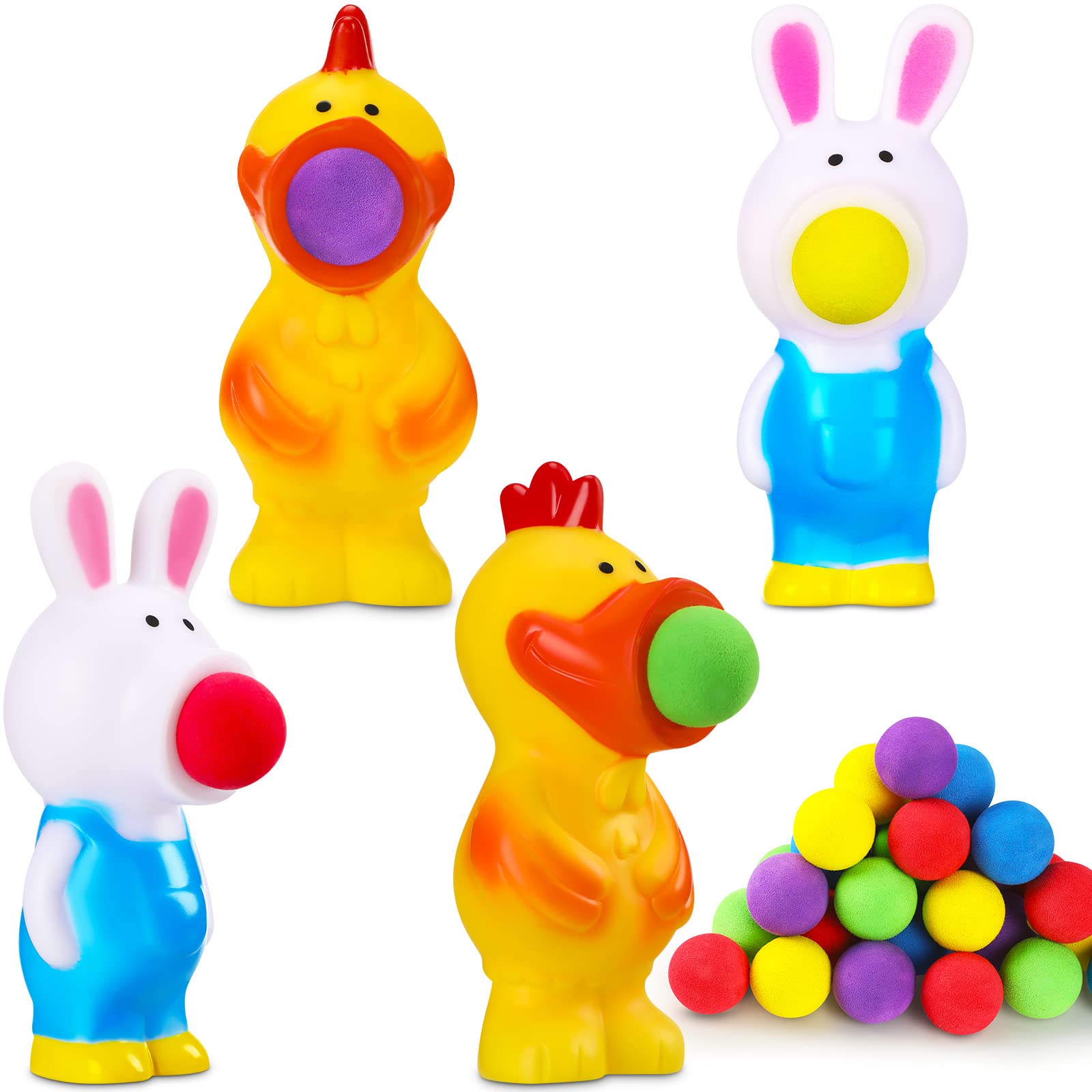 44 Pcs Bunny Easter Toy Easter Shoot Foam Balls 40 Foam Balls for Easter Basket Fillers, Easter Gifts, Easter Games, up to 16 Feet