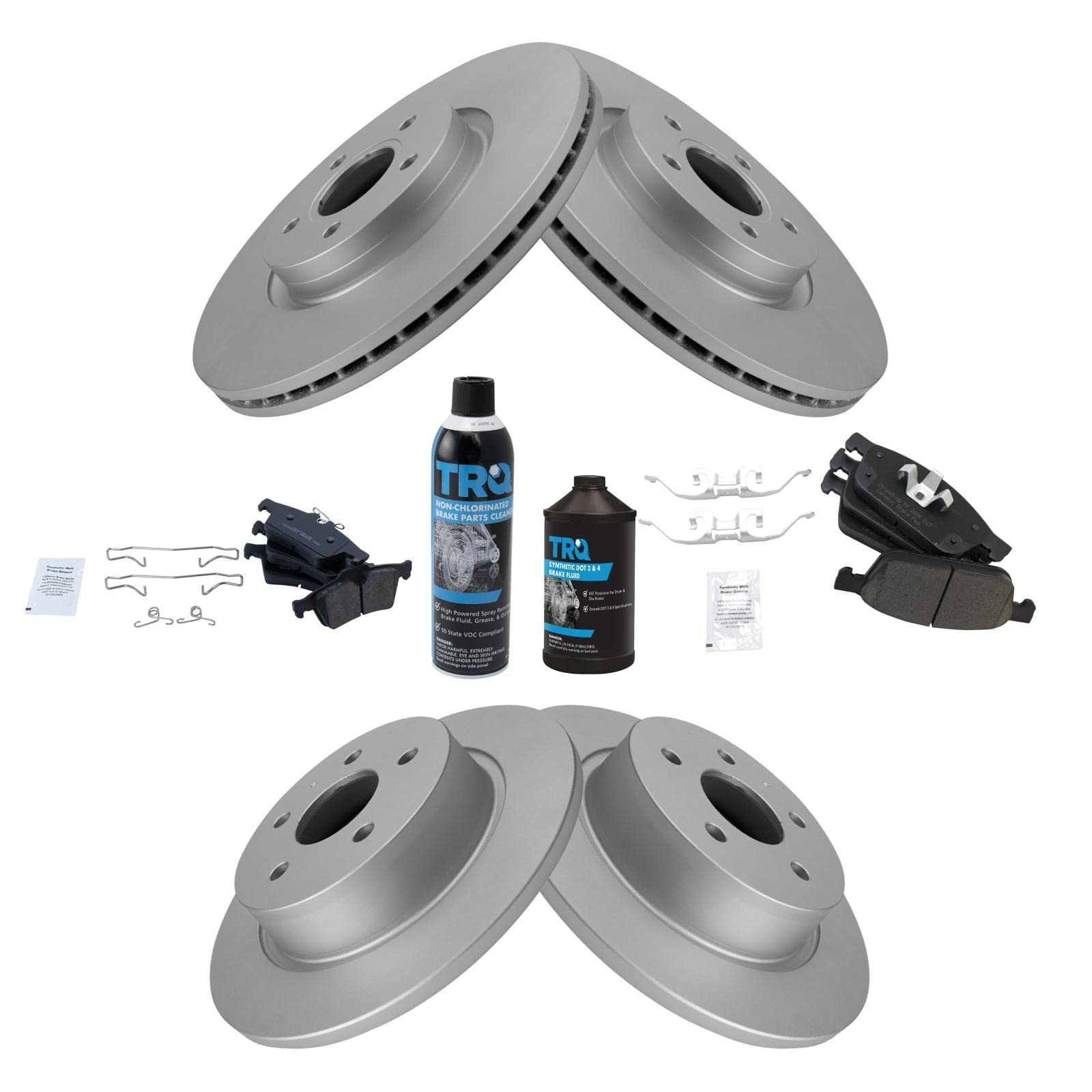 TRQ Front and Rear Brake Pad & Rotor Kit Brake Chemical Kit Brake Pads Brake Rotor Ceramic Solid Premium G-Coated Compatible with 2013-2016 Ford Escape 2014-2018 Transit Connect